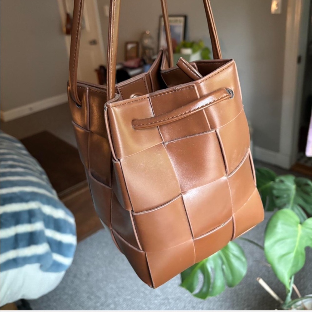 Faux leather bucket bag from Anthropologie